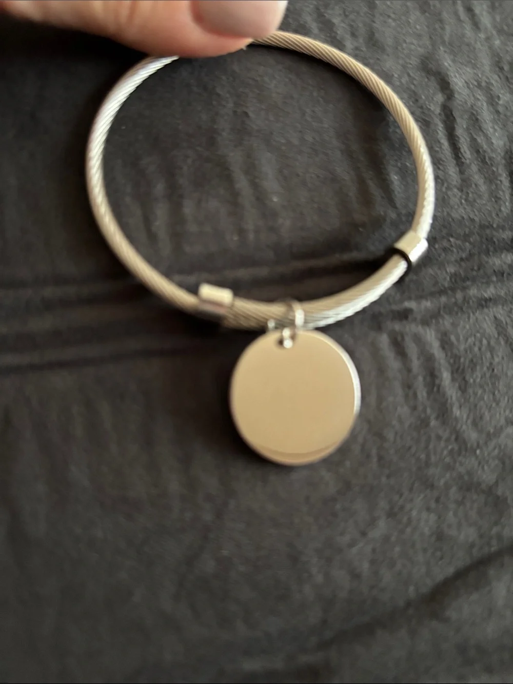 Friend Charm Silver Cable Bangle Bracelet